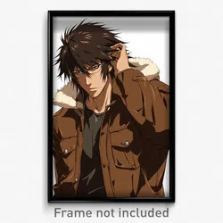 Anime Art Poster - Man Feeling Persevering, Thoughtful Brown Jacket (Print)