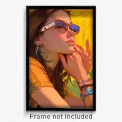 Art Poster - Girl Feeling Caring Wearing Offbeat Wristband (Print)