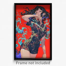 Anime Art Poster - Woman Feeling Expectancy, Ragged Short Jumpsuit (Print)