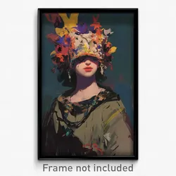 Art Poster - Girl Feeling Suspense Wearing Noteworthy Headdress (Print)
