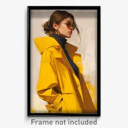 Art Poster - Woman Feeling Passion Wearing Well Groomed Yellow Raincoat (Print)