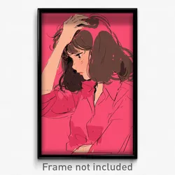 Anime Art Poster - Woman Feeling Unnerved Wearing Pink Impossible Shirt (Print)