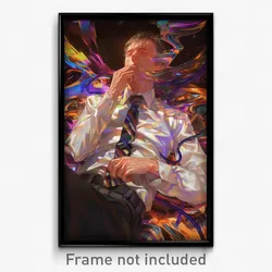 Anime Art Poster - Man Feeling Distracted Wearing Gripping White Necktie (Print)