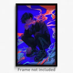 Anime Art Poster - Boy Feeling Patience Wearing Black Track Uniform (Print)