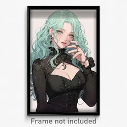 Anime Art Poster - Women Feeling Self Caring Wearing Verdant Moon Ornament