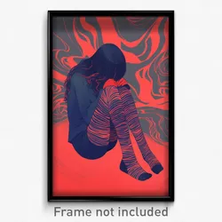 Art Poster - Girl Feeling Overwhelmed Wearing Grizzled Red Legwear (Art Print)