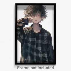 Anime Art Poster - Boy Feeling Unnerved Wearing Zesty Plaid Shirt (Print)