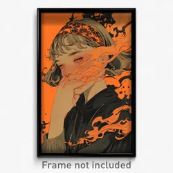 Art Poster - Woman Feeling Ennui Wearing Worn Orange Hairband (Print)