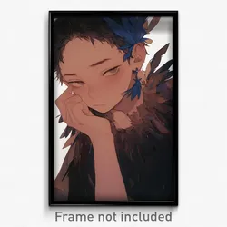 Anime Art Poster - Boy Feeling Resentment, Adorable Feather Hair Ornament