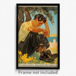 Greek Movie Poster - Man Feeling Caring, Idealistic Animal Slippers (Art Print)