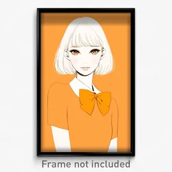 Anime Art Poster - Woman Feeling Friendliness, Upbeat Orange Bowtie (Print)