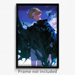 Anime Art Poster - Boy Feeling Uncertainty Wearing Gripping Torn Cape (Print)