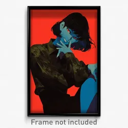 Anime Art Poster - Woman Feeling Pleased Wearing Natural Grey Sleeves (Print)