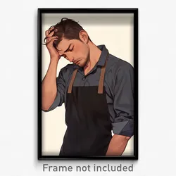 Anime Art Poster - Man Feeling Stressed Wearing Modern Black Apron (Print)