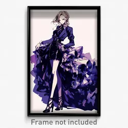 Anime Art Poster - Woman Feeling Grinning, Glamorous Layered Dress (Print)