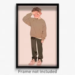 Anime Art Poster - Boy Feeling Puzzled Wearing Rosy Grey (Print)
