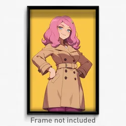 Anime Art Poster - Woman Feeling Smug Wearing Extra Large Trench Coat (Print)