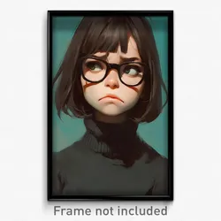 Art Poster - Girl Feeling Homesickness Wearing Merry Grey Framed Eyewear (Print)