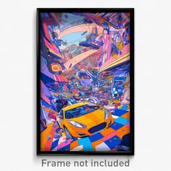 Art Poster - Cluttered Car Dealership (Psychedelic Trippy Weird Cartoon Print)