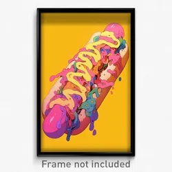 Art Poster - Whimsical Hot Dog (Psychedelic Trippy Weird 11x17 Cartoon Print)