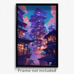 Art Poster - Attractive Chinese City (Psychedelic Trippy Weird Cartoon Print)