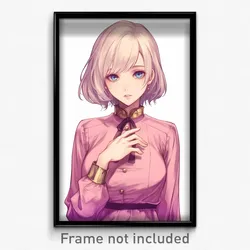 Anime Art Poster - Woman Feeling Neglect Wearing Royal Pink Jacket (Print)
