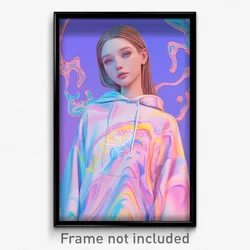 Art Poster - Woman Feeling Carefree Wearing Homely Pink Hoodie (Art Print)
