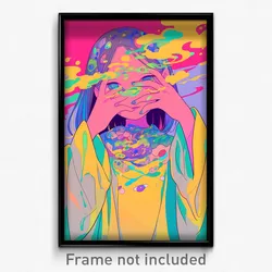 Anime Art Poster - Girl Feeling Gratitude Wearing Grandiose Beige Shirt (Print)