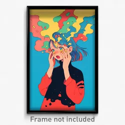 Anime Art Poster - Woman Feeling Schadenfreude, Colorful Hair Through Headwear