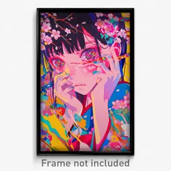 Anime Art Poster - Girl Feeling Troubled Wearing Lively Cherry Blossoms (Print)