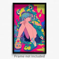 Anime Art Poster - Woman Feeling Shy Wearing Pricey Animal Slippers (Print)