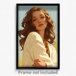 Art Poster - Girl Feeling Carefree Wearing Small White Cardigan (Art Print)