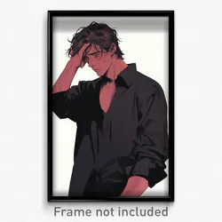 Anime Art Poster - Man Feeling Nervous Wearing Flippant Black Shirt (Print)