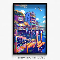 Art Poster - Harmonious Wharf (Psychedelic Trippy Weird 11x17 Cartoon Print)