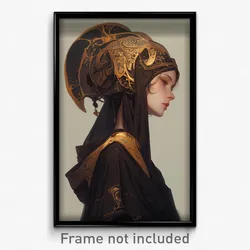 Anime Art Poster - Woman Feeling Calm Wearing Ancient Two Tone Headwear (Print)