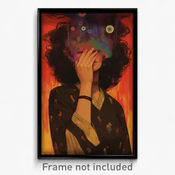Bollywood Movie Poster - Woman Feeling Contentment, Tattered Purple Choker