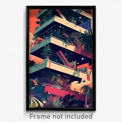Art Poster - Uneven Hotel (Psychedelic Trippy Weird 11x17 Cartoon Print)