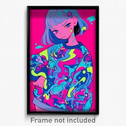 Art Poster - Girl Feeling Grumpiness Wearing Buoyant Baggy Clothes (Art Print)