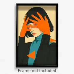 Art Poster - Woman Feeling Alienation Wearing Triangular Orange Gloves (Print)