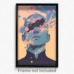 Movie Art Poster - Man Feeling Melancholy, Artistic White Outline (Film Print)