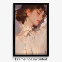 Art Poster - Girls Feeling Nostalgic Wearing Gentle Neck Tassel