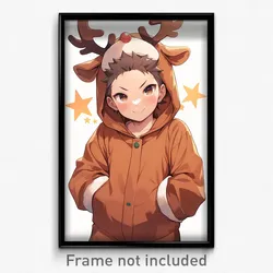 Anime Art Poster - Boy Feeling Smug Wearing Studious Reindeer Costume (Print)