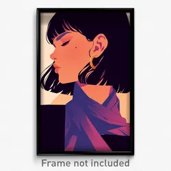 Art Poster - Girl Feeling Serenity, Sophisticated Purple Neckerchief (Print)