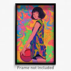 Anime Art Poster - Girl Feeling Disheartened, Hard To Find Basketball Uniform