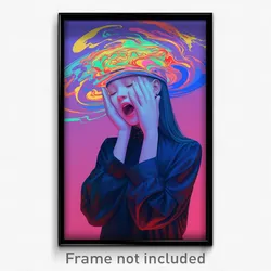 Art Poster - Woman Feeling Yawning, Reflecting Multicolored Hairband (Art Print)