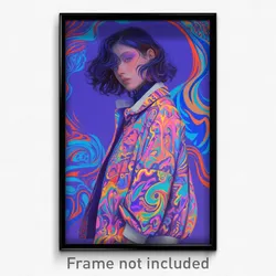 Art Poster - Woman Feeling Mixed Up Wearing Able Multicolored Jacket (Art Print)