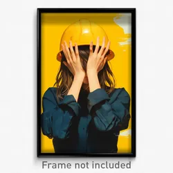 Anime Art Poster - Girl Feeling Upset Wearing Imaginative Hardhat (Print)