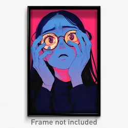 Anime Art Poster - Girl Feeling Worried Wearing Velvety Glasses (Print)