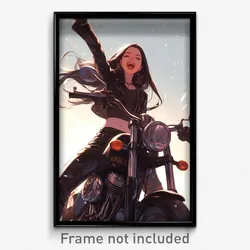 Art Poster - Girl Feeling Jubilation Wearing Tremendous Biker Clothes (Print)