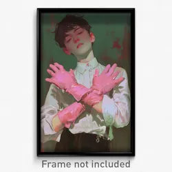 Art Poster - Boy Feeling Spite Wearing Sturdy Pink Gloves (Print)